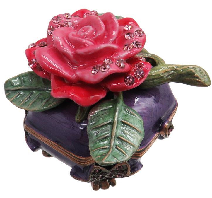 Red Rose Jeweled Trinket Box with Austrian Crystals #2
