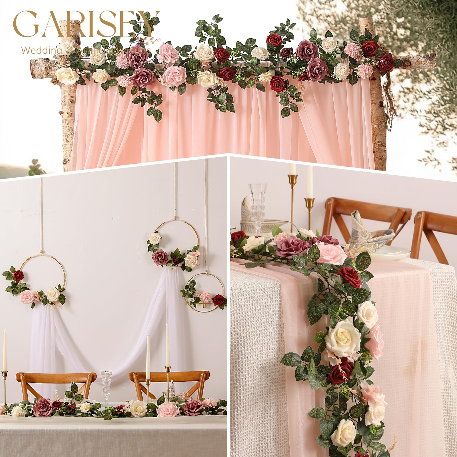 5FT Artificial Rose Flower Burgundy Fake Floral Garland for Wedding Ceremony …