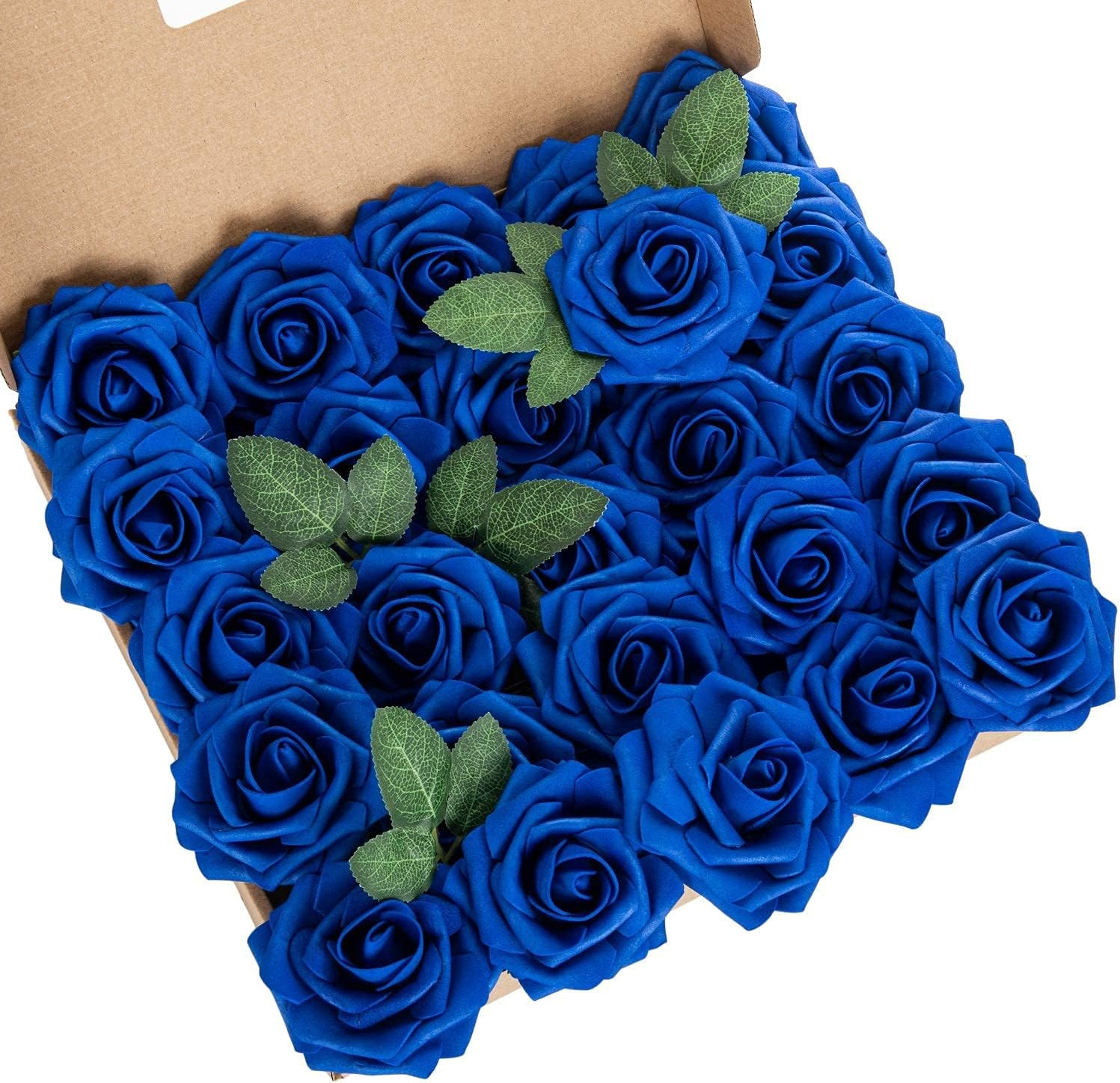 25pcs Artificial Flower Foam Rose Real Touch Roses Flower Heads with Stem for DI