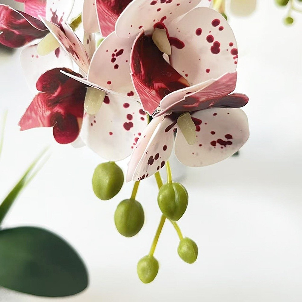 24-Head Artificial Orchid with Delicate Buds and Leaves in Speckled Pot