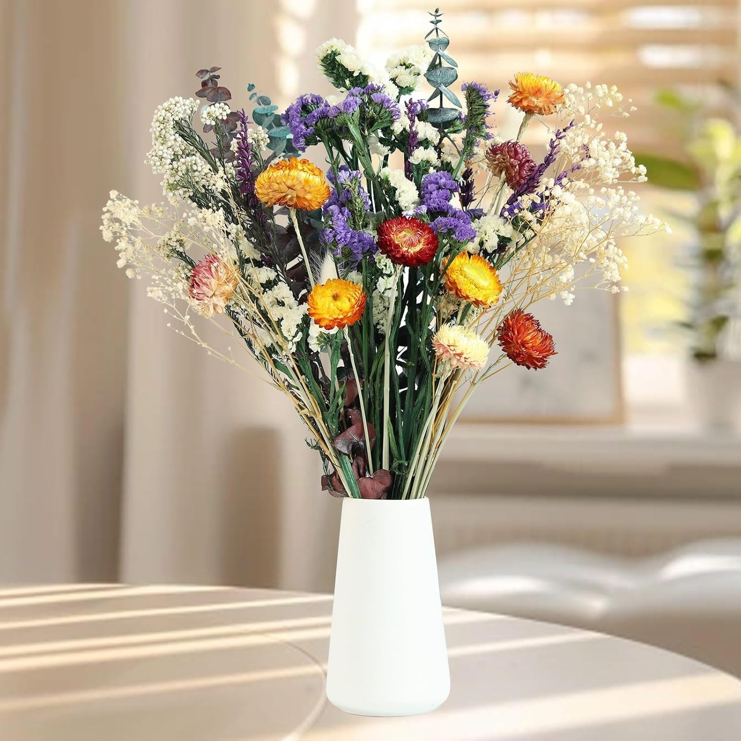Natural Dried Flower Bouquet, 17″ DIY Floral Arrangements with Eucalyptus…