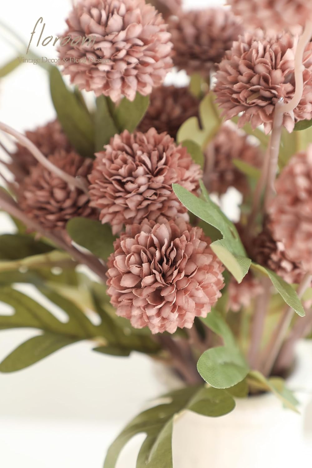 Floroom 5Pcs Dusty Rose Faux Silk Mums Artificial Flowers, Bulk Fake Small Mini
