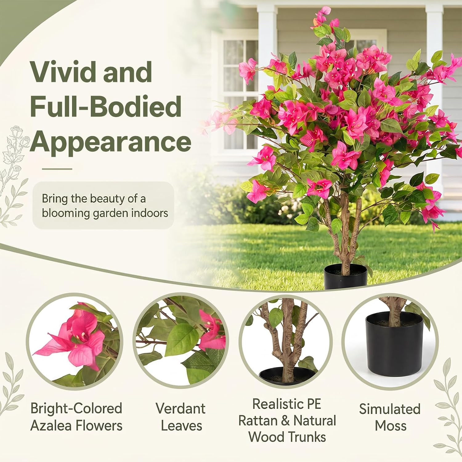 3FT Artificial Bougainvillea Tree, Faux Bougainvillea for Indoor Outdoor Decor,