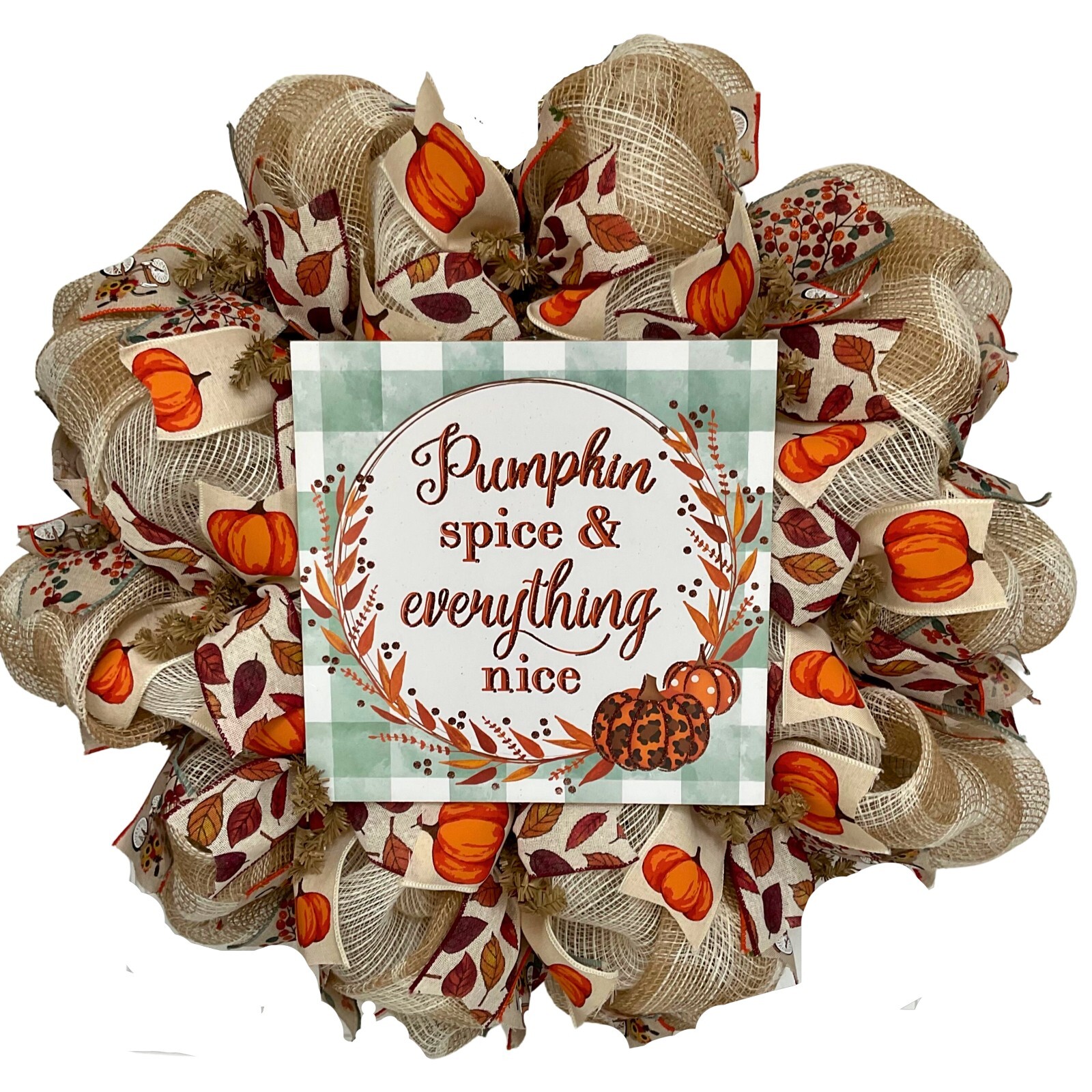 Pumpkin Spice And Everything Nice Burlap Deco Mesh Autumn Wreath