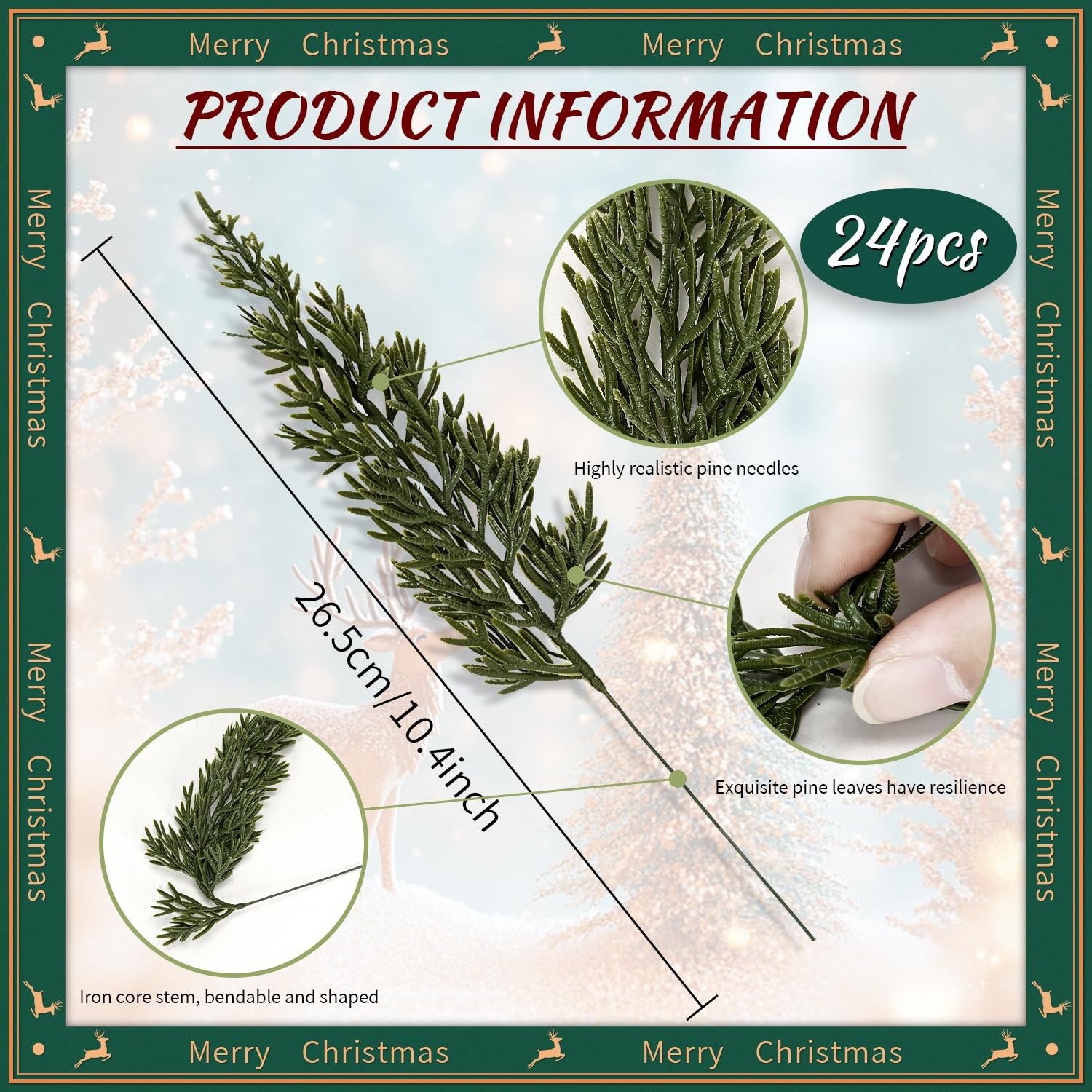 24 Pcs Christmas Artificial Pine Branches,10.5″ Faux Evergreen Norfolk Pine S…