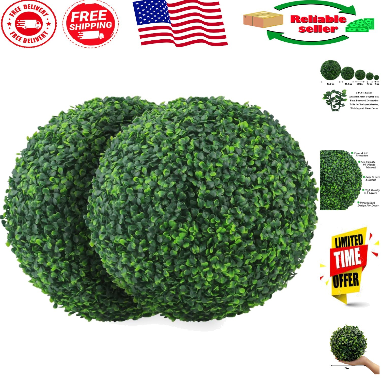 7-Inch Artificial Boxwood Topiary Balls – Perfect for Indoor, Outdoor & Weddings
