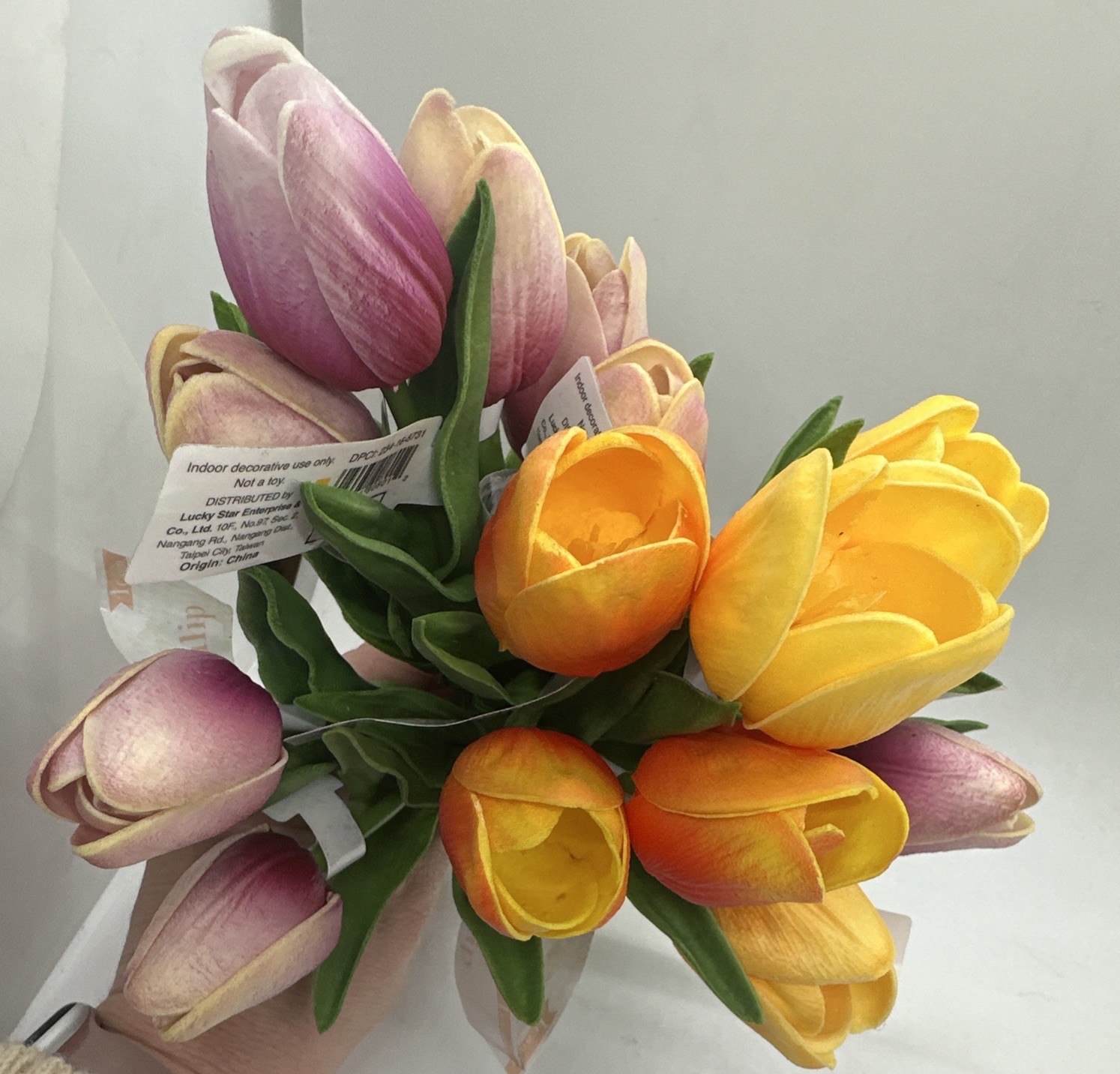 15 Artificial Tulips Flower “Real Touch” Stems w/ Flower & 2 Leaves Assorted