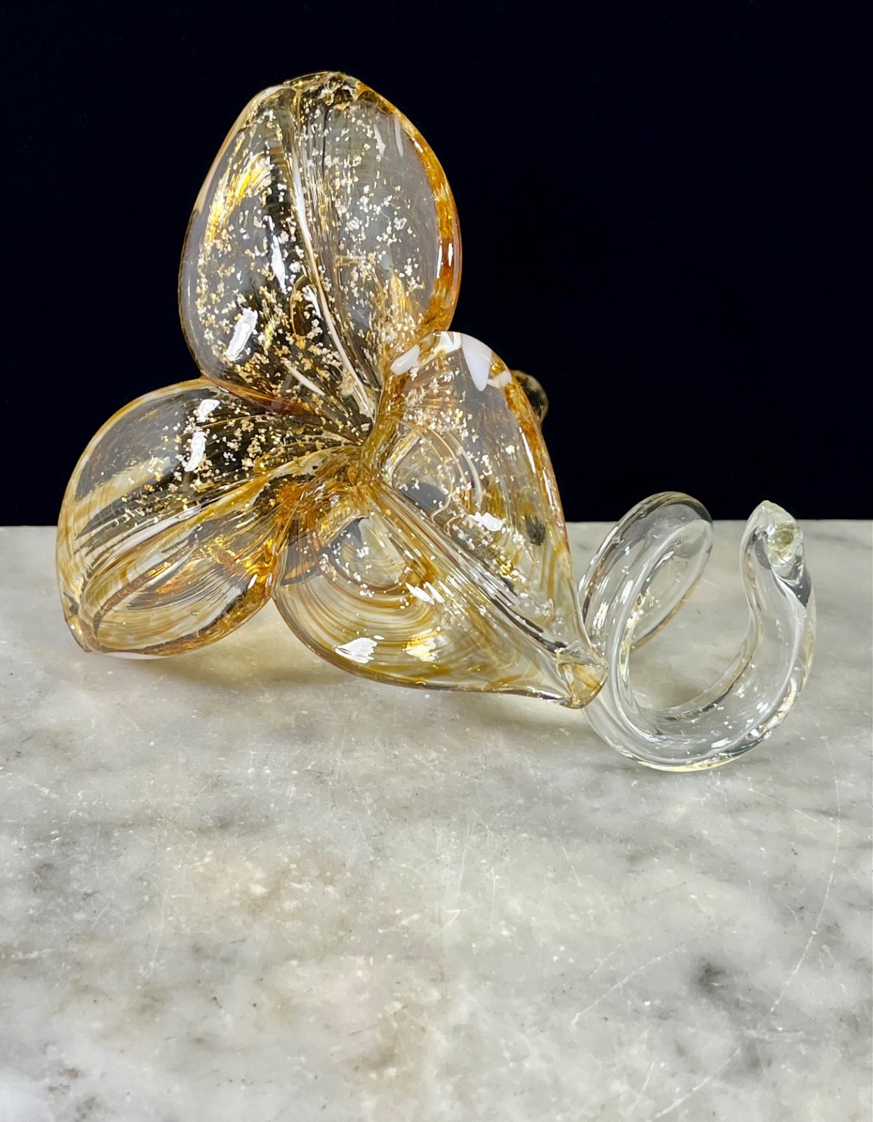 VTG Hand Blown Glass Petal Flower Amber Color