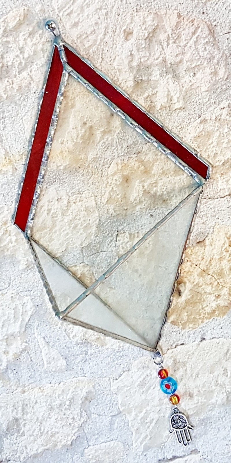 Transparent Terrarium in Shaped of Diamond Stained Glass with Red frame