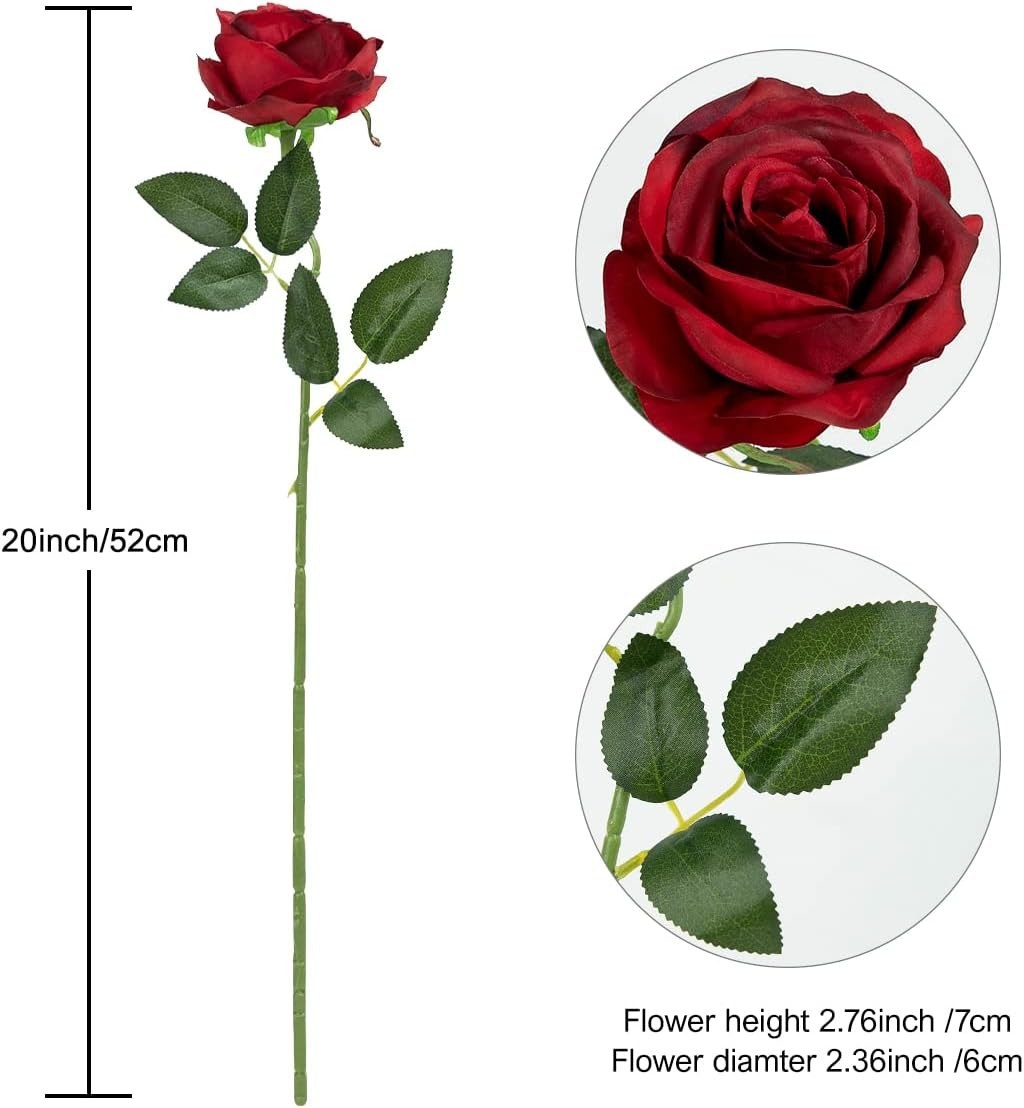 12PCS Maintenance-Free Burgundy Roses – Realistic Silk Flowers for Centerpieces