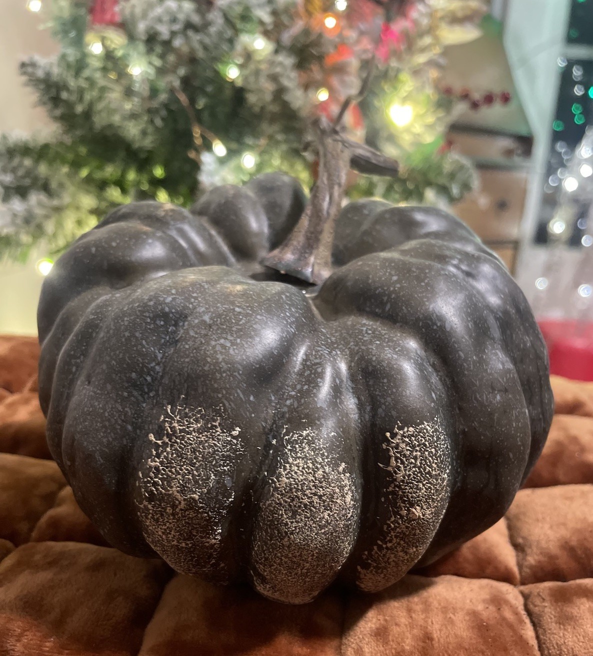 Pottery Barn Faux Pumpkin Charcoal Green Olive 6” Tall Small