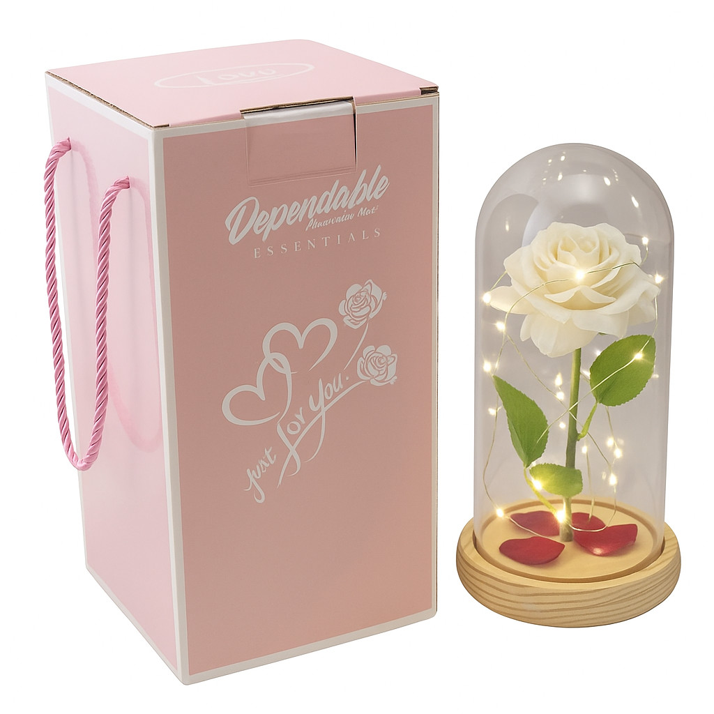 LED White Rose in Dome Romantic Light-Up Gift for Weddings Valentine Anniversary