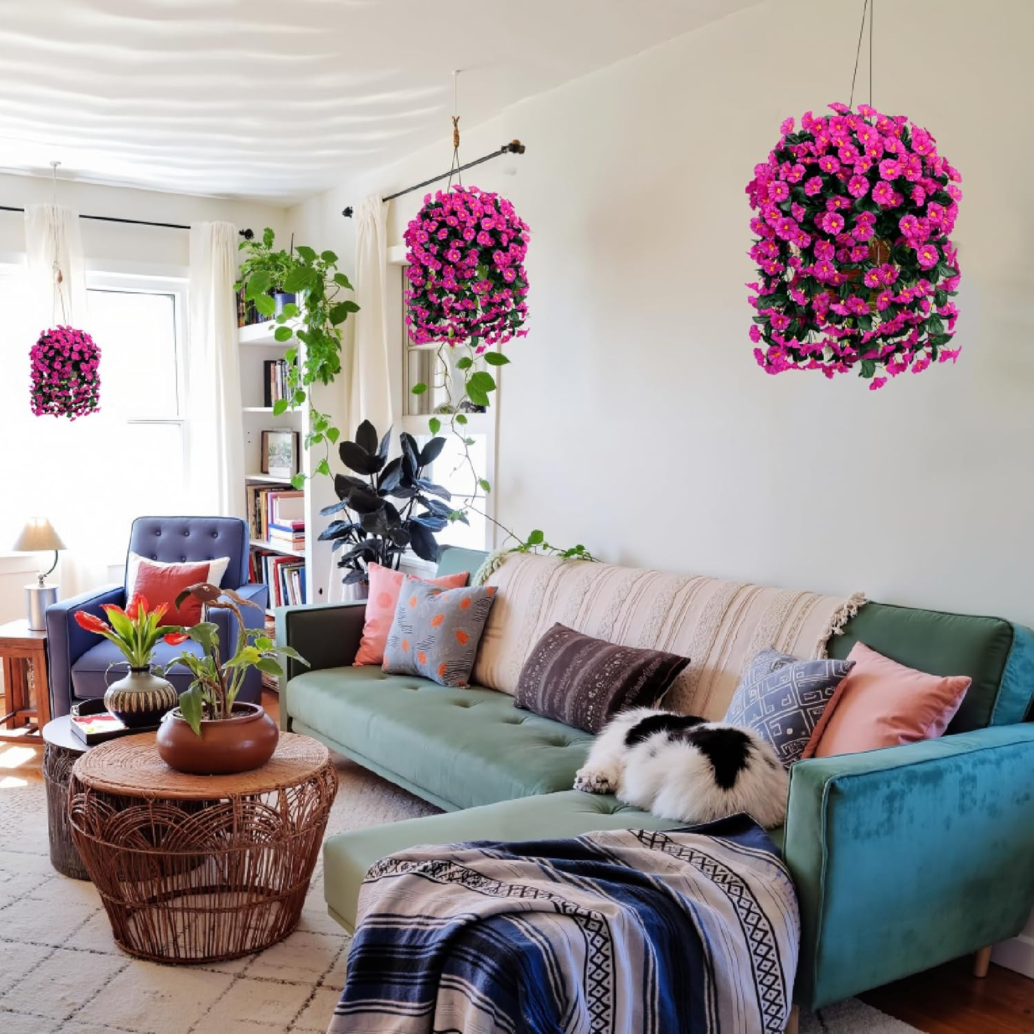 Fuchsia Artificial Hanging Flowers – UV Resistant Silk Plants for Home Decor