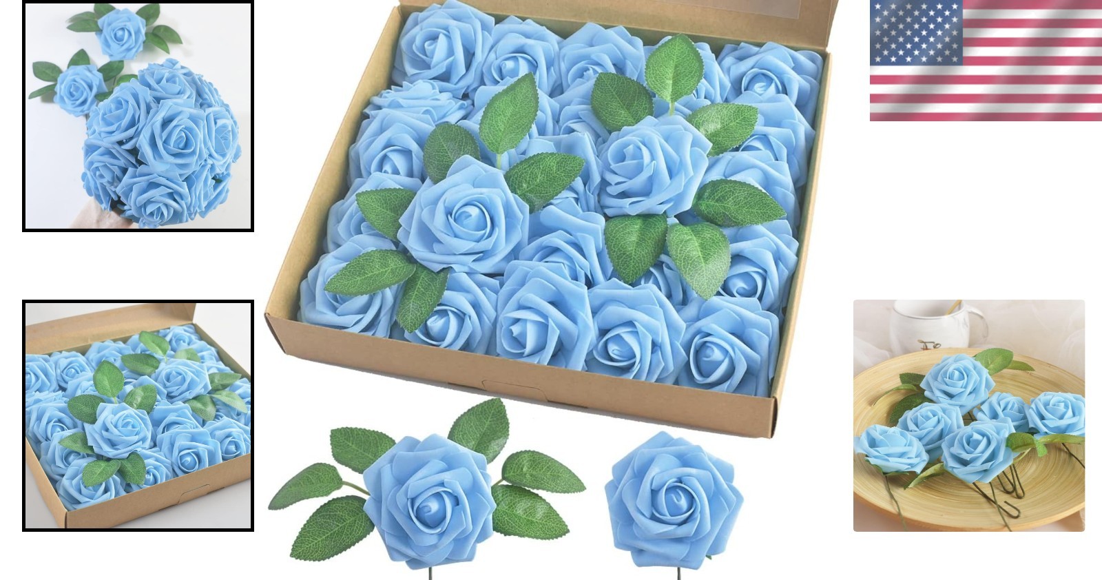 25pcs Aqua Blue Roses with Flexible Stems Indoor Decoration for All Occasions