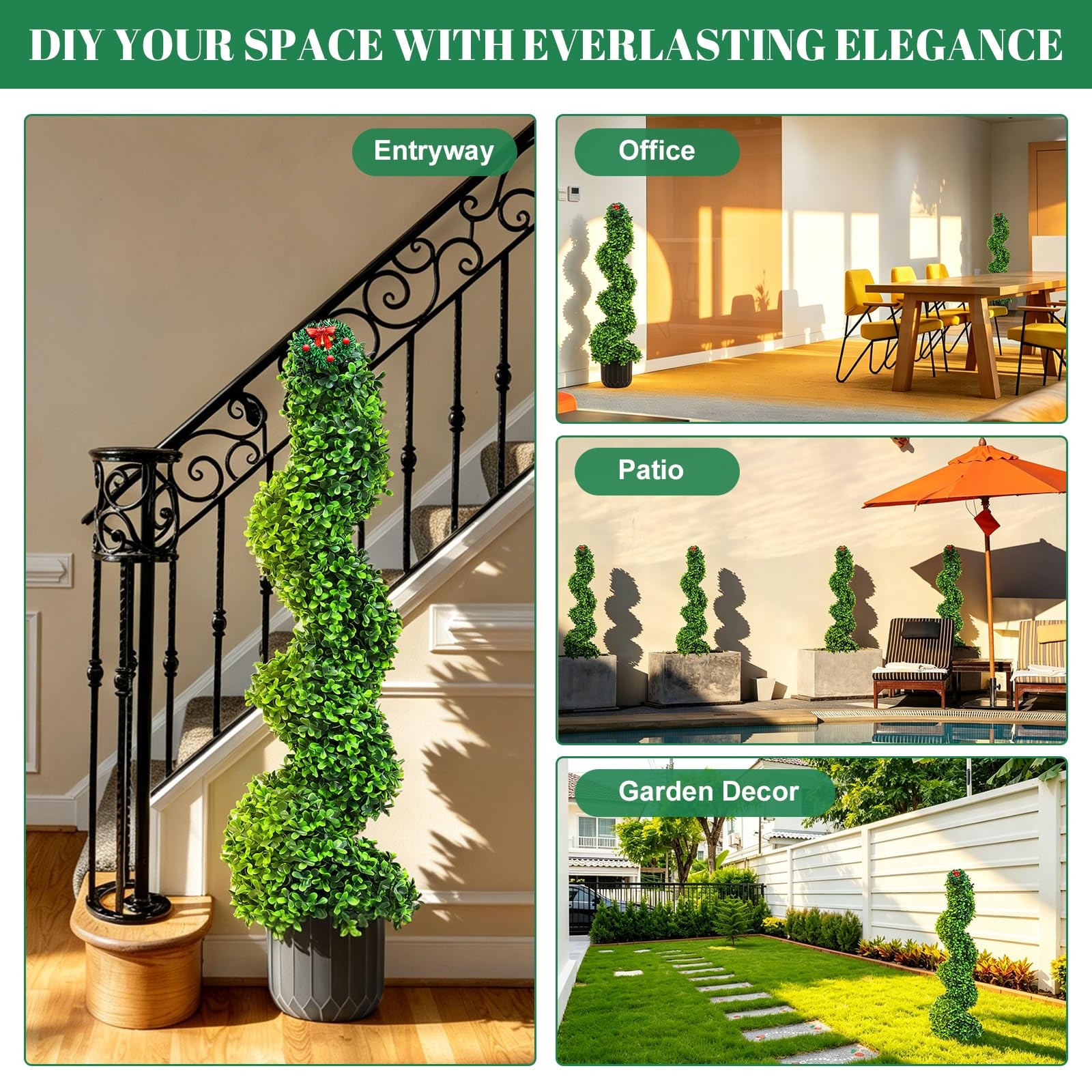 2 Pack 3FT Artificial Spiral Topiary Tree in Pot, UV Resistant Realistic Faux…