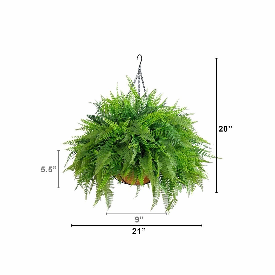 20” UV Artificial Mixed Fern Hanging Basket Indoor/Outdoor