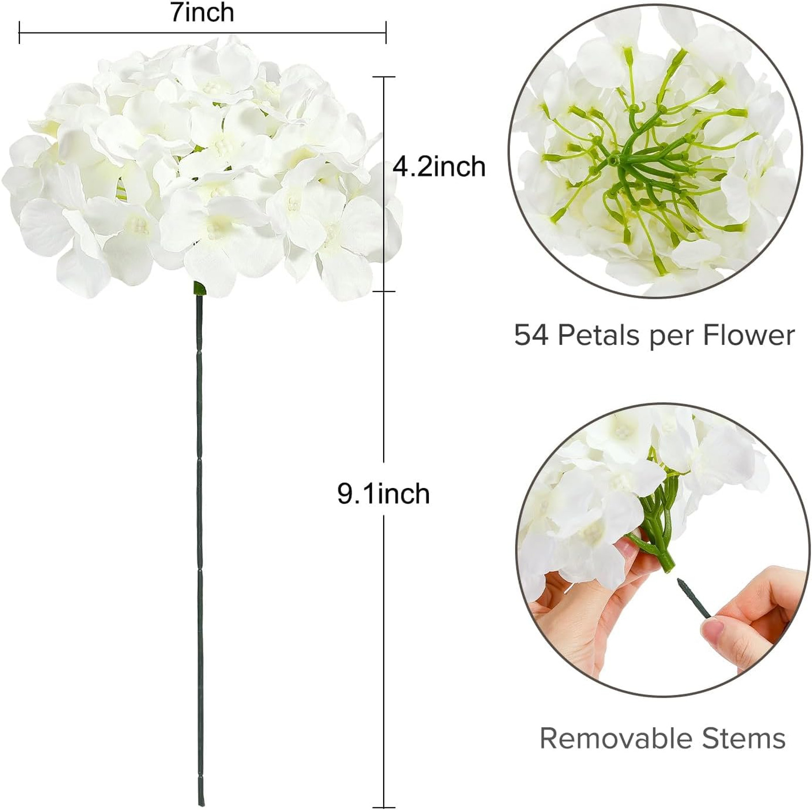 Artificial Hydrangea Flowers 10pcs Faux White Flowers for Wedding Centerpieces