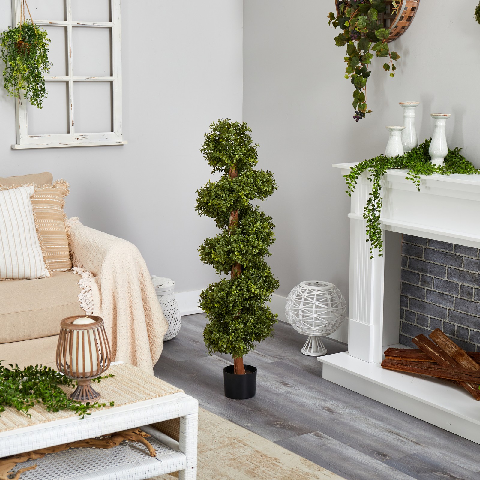 Nearly Natural 46″ Boxwood Spiral Topiary Artificial Tree in Green