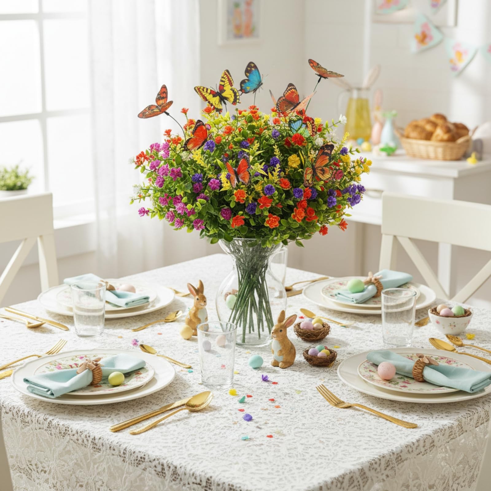 24 Pcs Artificial Flowers and 36 Pcs Butterfly Stakes UV Resistant Fake Plast…