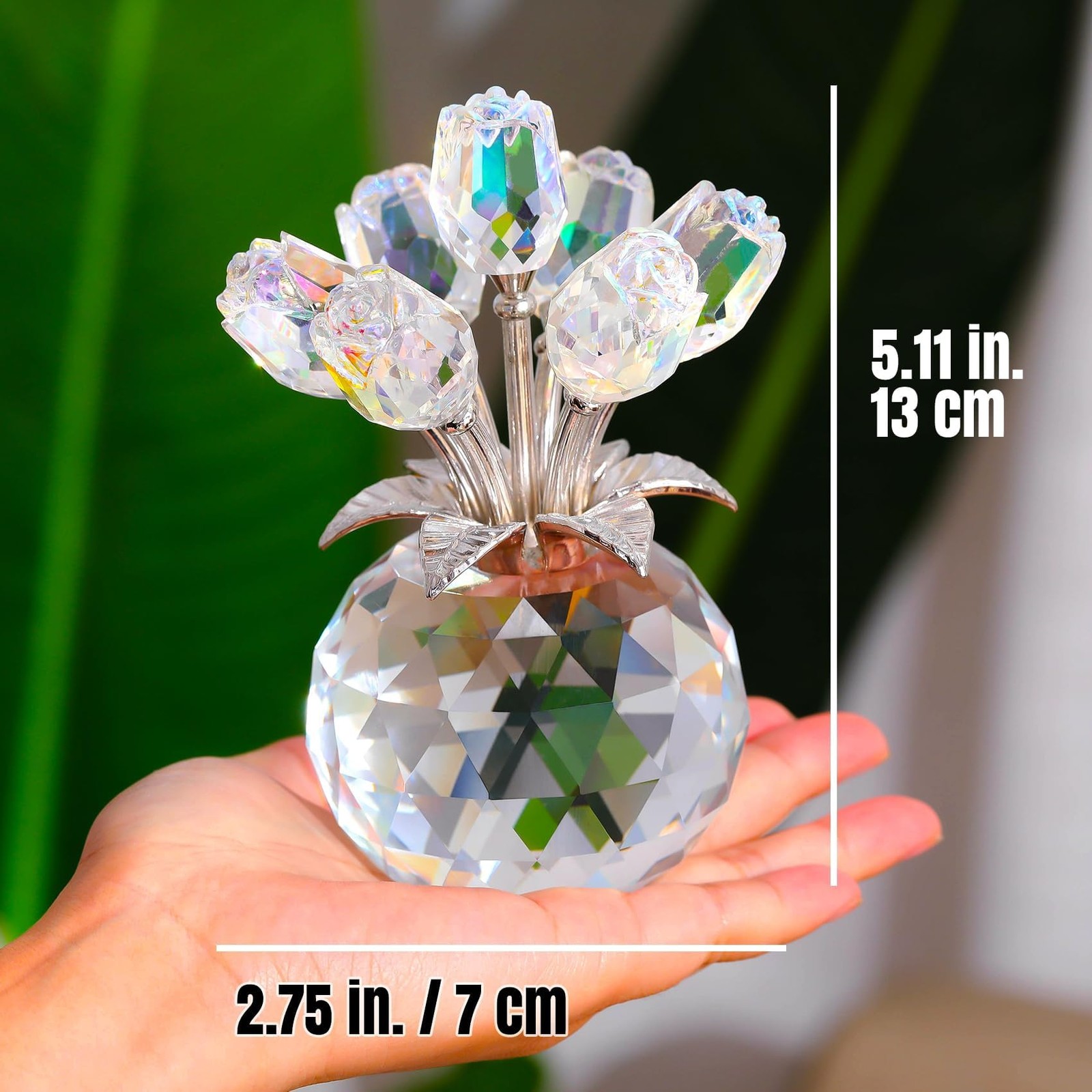 Ornalrist Crystal AB-Color Rose Bouquet Flower with Vase Figurine Decor, Rose…