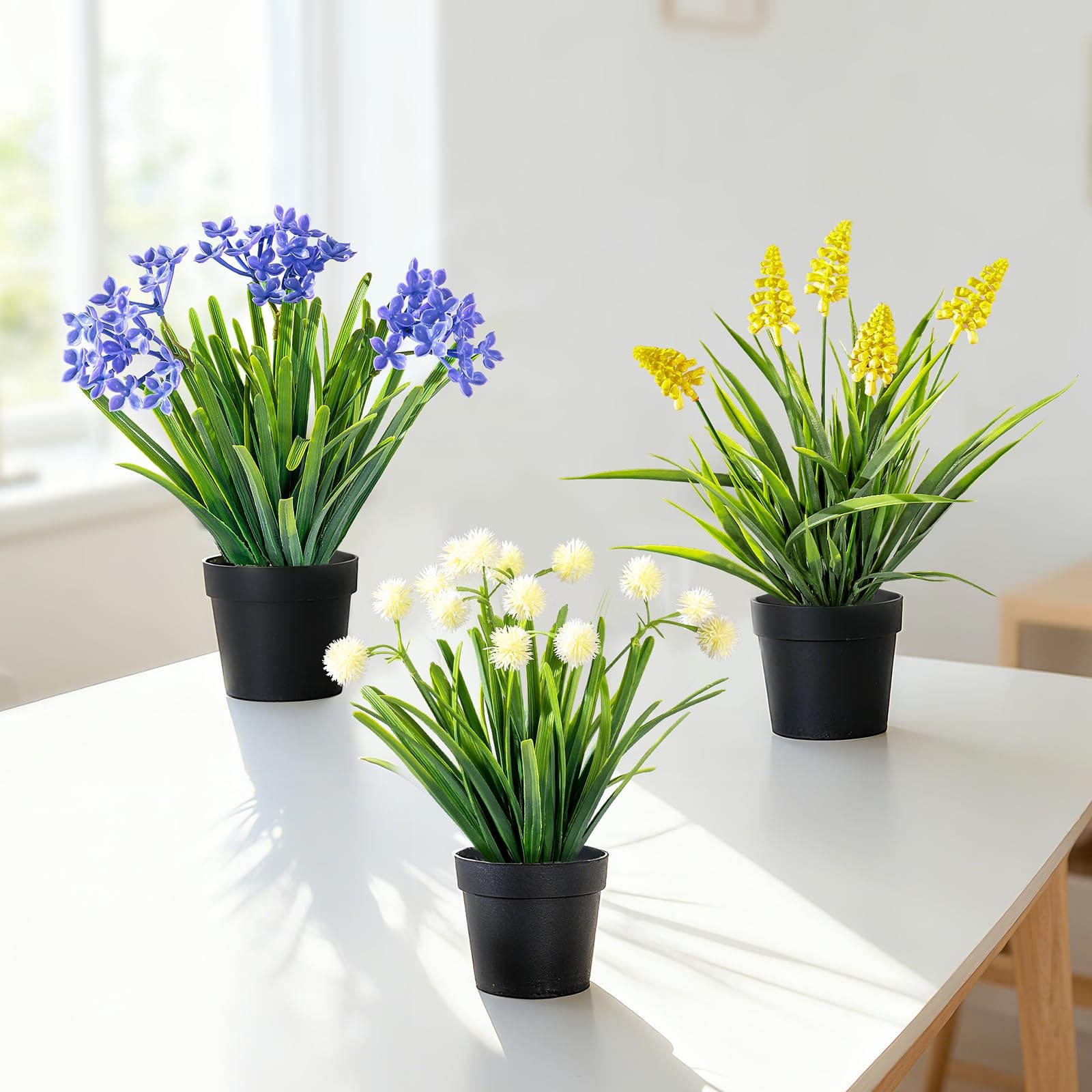 Yarmare 3 Pack Fake Small Plant Artificial Potted Flowers for Home Decor Fake…