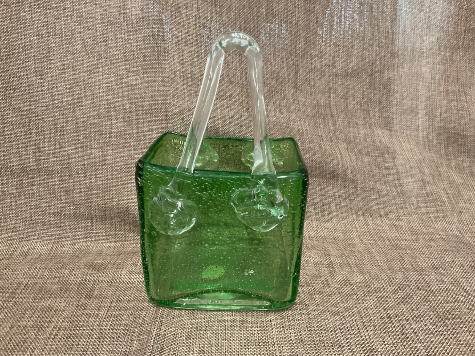 PRICE REDUCED! Handmade Green Crystal Container or Vase for Flowers or Decor