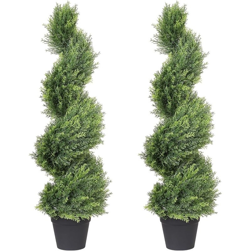 Spiral Topiary Trees Artificial Outdoor Plants UV Weather Resistant Set of 2 New