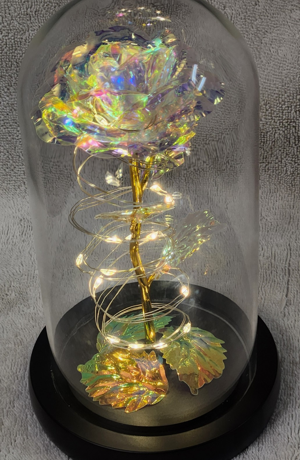 Rose Of Love In Glass Dome /w Led Lighted Rose Wedding Valentine Gifts