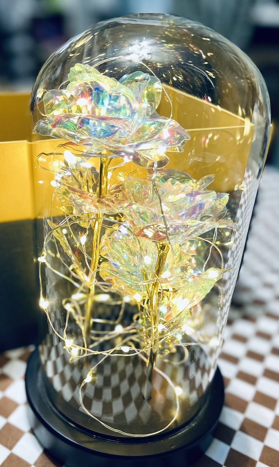 Gorgeous Glass Rose Flower Gift for Women Light-Up Forever Rose Glass Case