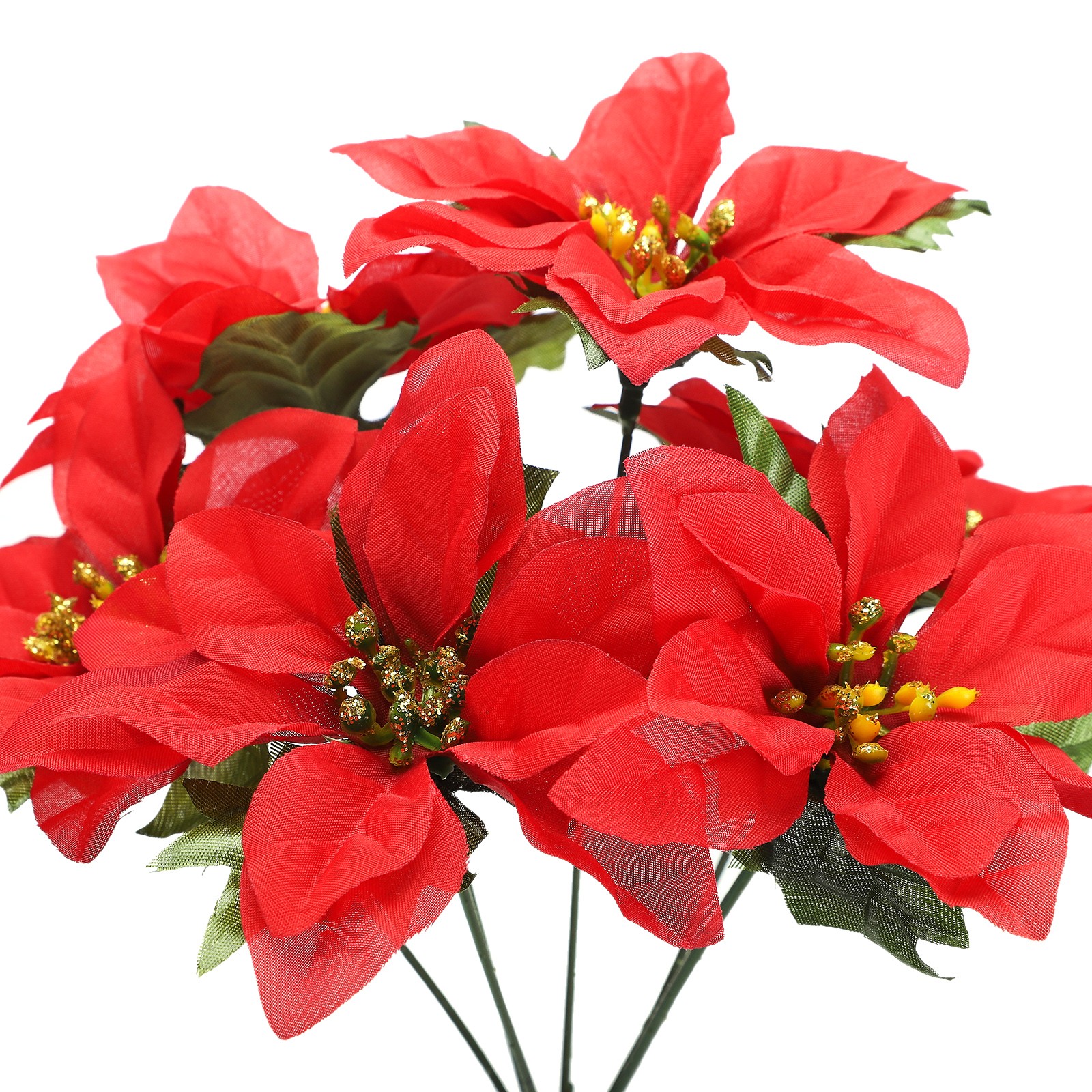 6 Branches Red Poinsettia 37cm Artificial Christmas Flower Decor