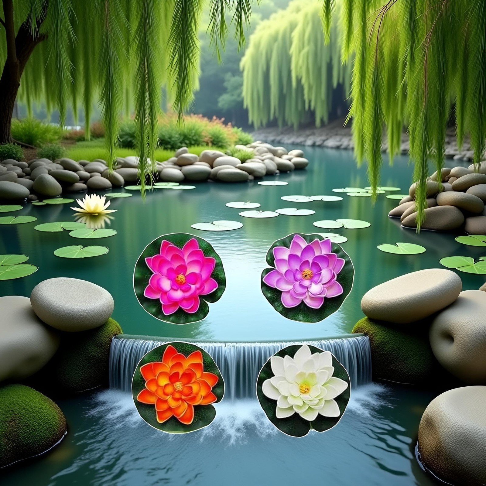 4Pcs Artificial Flowers Water Lily Foam Lotus Flower Pond Decor for Pond Pati…
