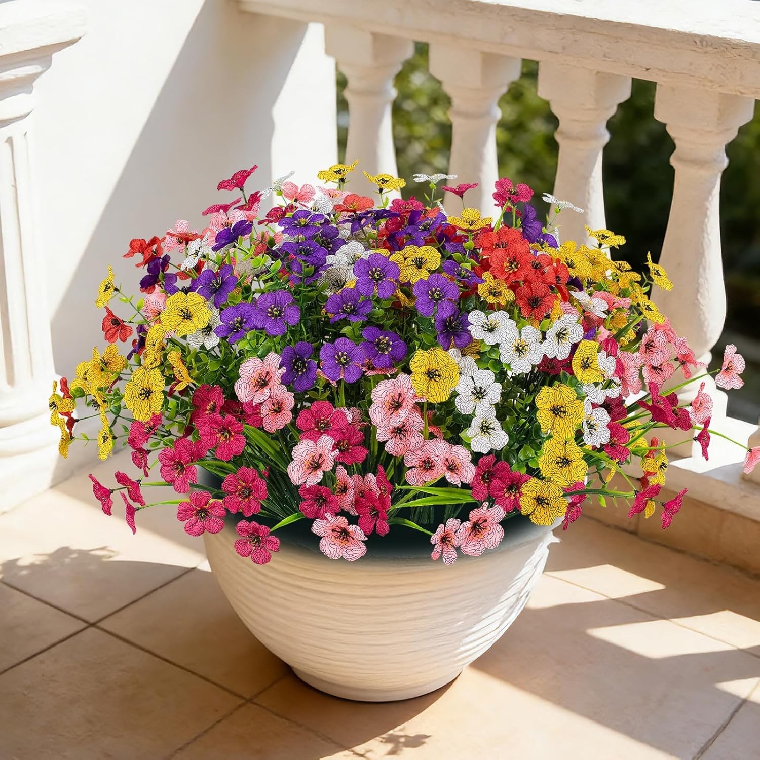 24 Bundles Lifelike Outdoor Artificial Flowers, UV Protected No Fade Fake Silk P