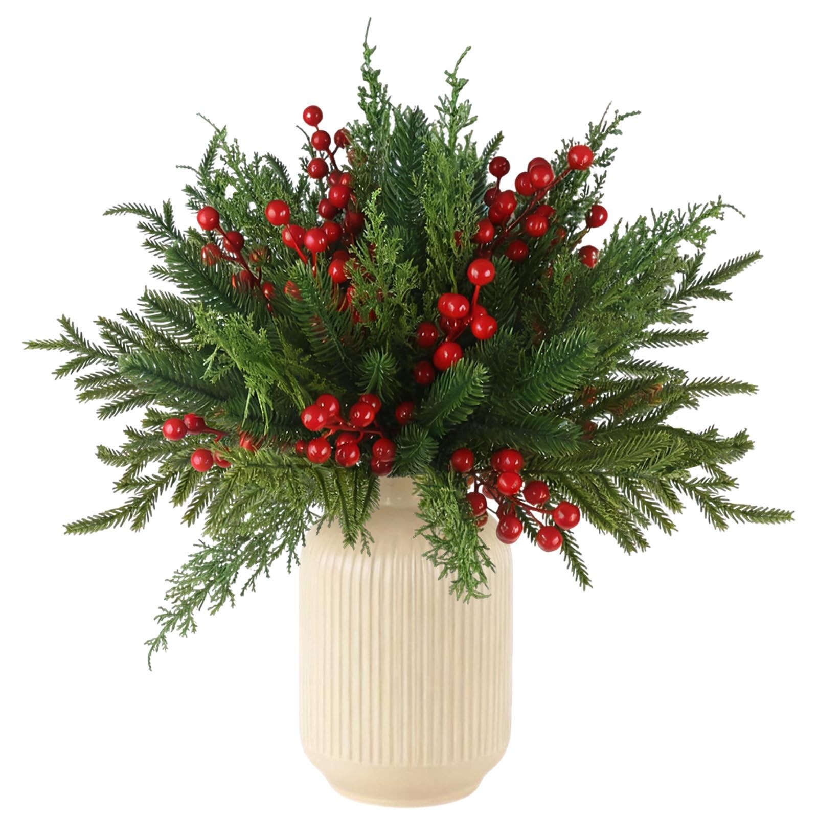 60 Pcs Christmas Greenery Stems for Vases Artificial Pine Branches for Decora…