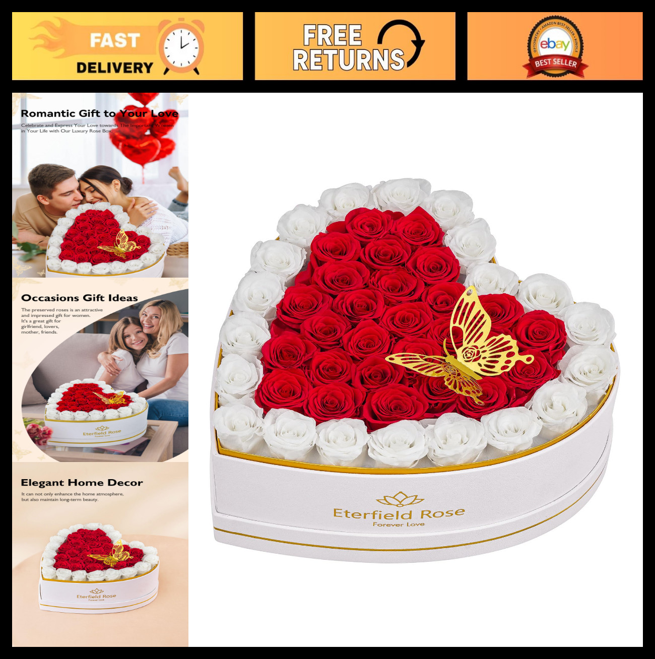 47 Preserved Roses Heart Box – Forever Flowers Gift for Her, Mom, Wife, Annivers