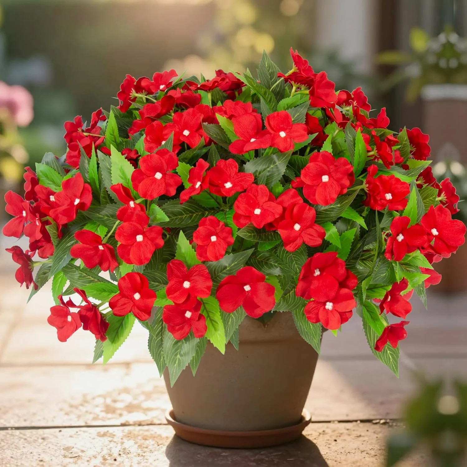 Daynight 4 Pcs Artificial Impatiens Flowers for Outdoor Flowers UV Resistant Fau