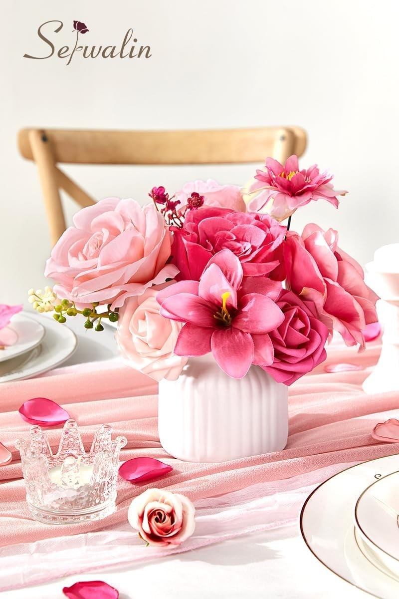 Artificial Flowers Hot Pink Silk Fake Flowers for DIY Wedding Bridal Bouquets