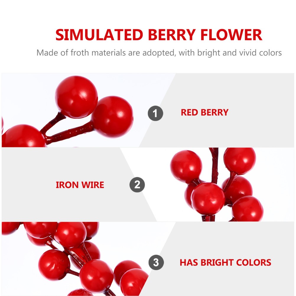 20Pcs Artificial Flower Ornaments Red Berry Branches for Xmas Banquet Decoration