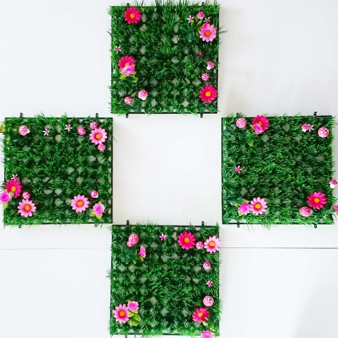 Artificial Grass Place Mat – Set of 4 Table Mats with Flowers