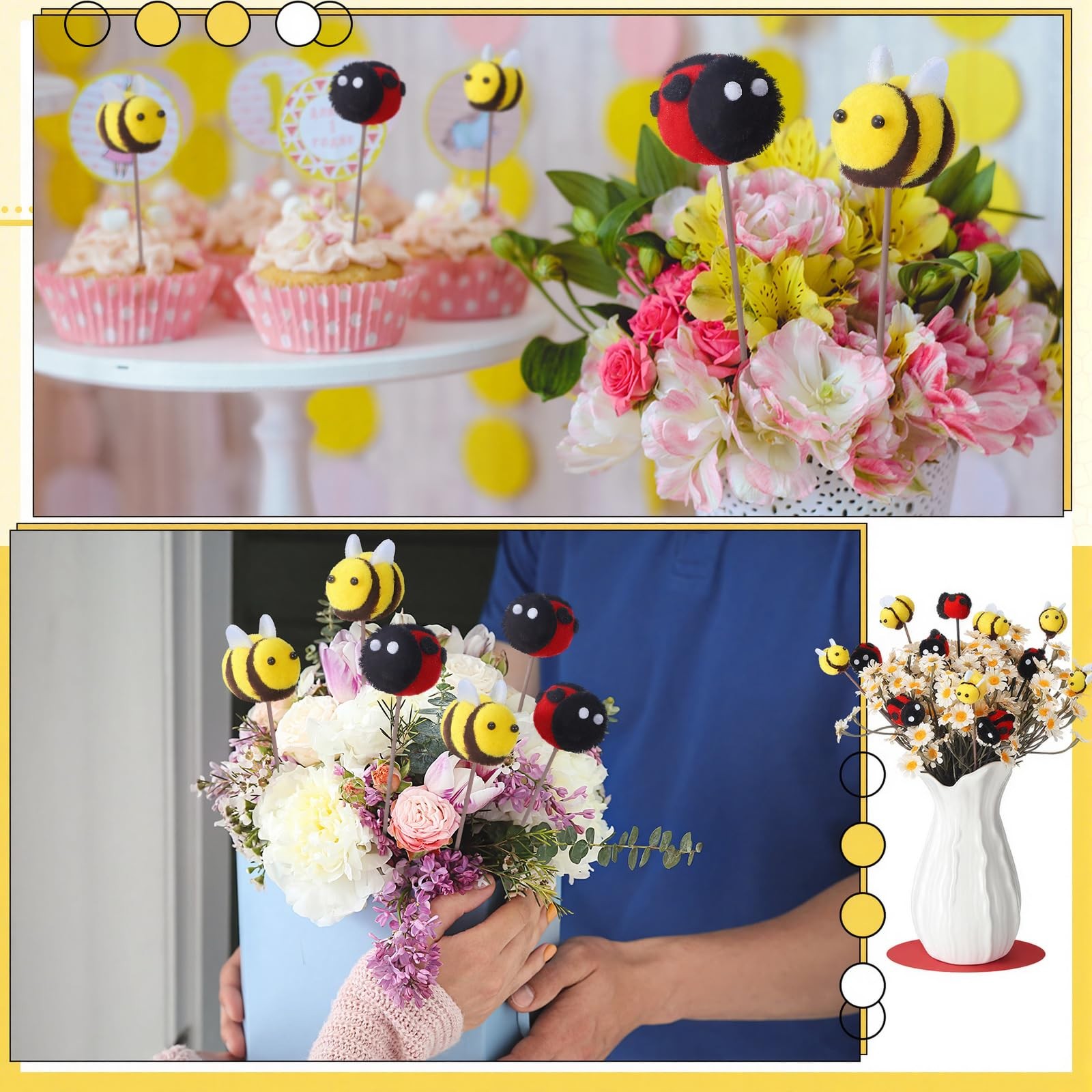 12 Pcs 8.3” Felt Bee and Ladybug Stems for Vase Crafts DIY Decoration Felt 6…