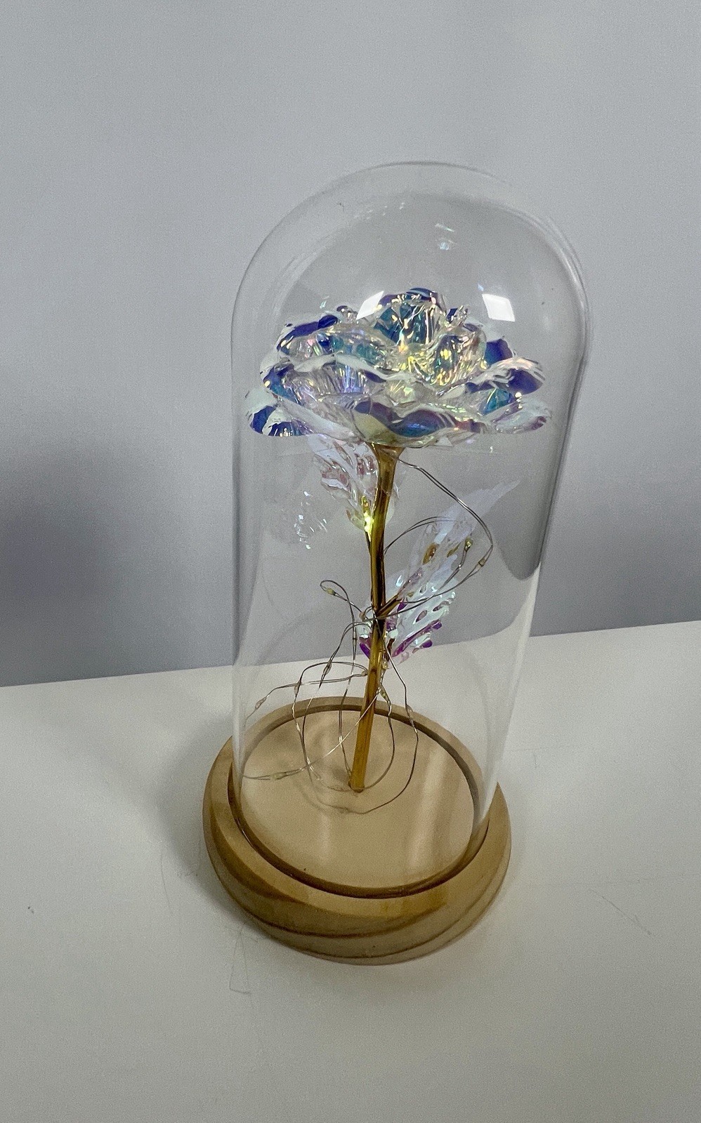 Rose Of Love In Glass Dome /w Led Lighted Rose Wedding Valentine Gifts