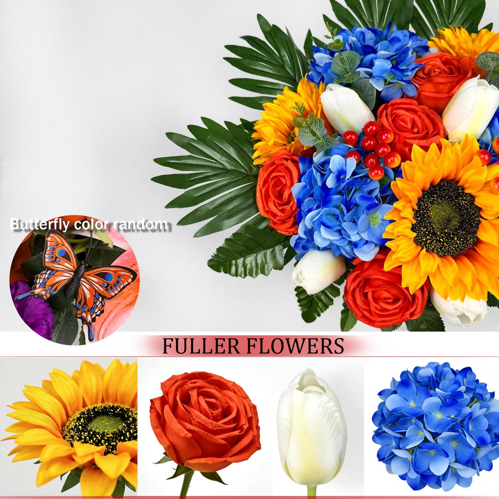 Artificial Cemetery Flowers Grave Vase Headstone Silk Arrangement Orange