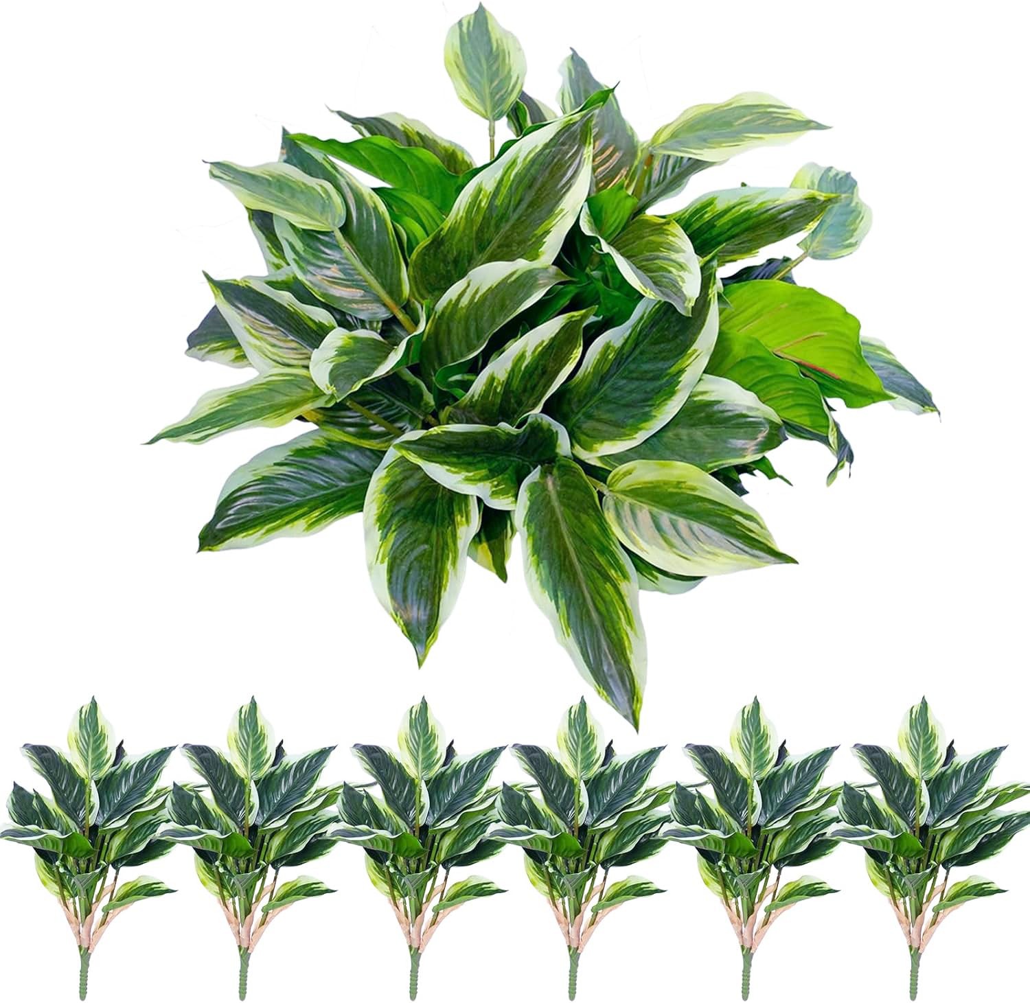 Artificial Tropical Green Plants 6PCS 15.75″ UV Resistant Green Faux Leaves