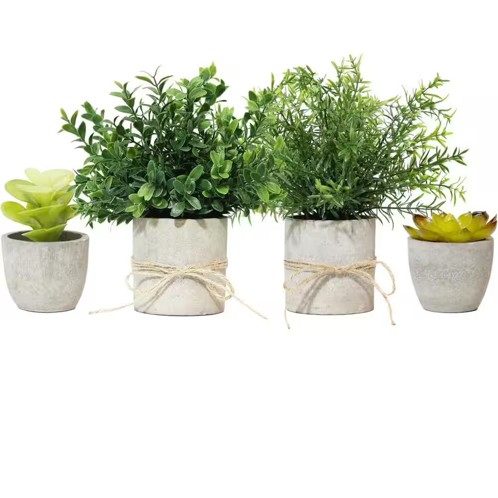 Small Fake Plants in Pulp Pot Ornaments, 4 Pack