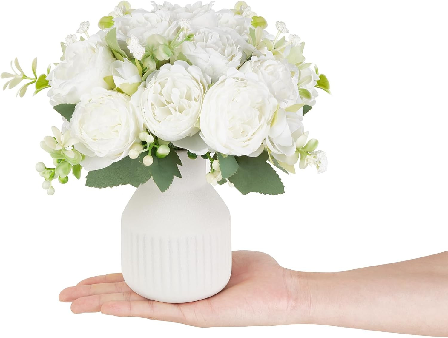 Fake Flowers in Vase 9 Inches Artificial Flower Centerpieces Coffee Table Decora