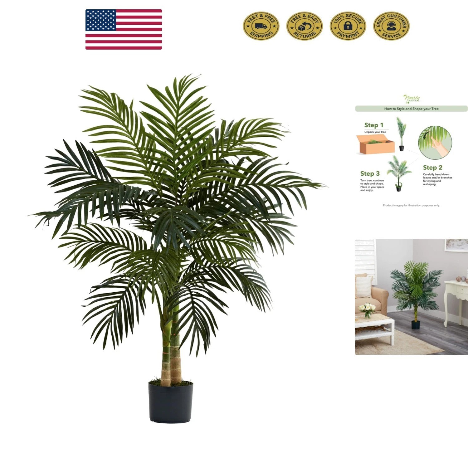 Realistic 4ft Golden Cane Faux Palm – Perfect Maintenance-Free Home Decor
