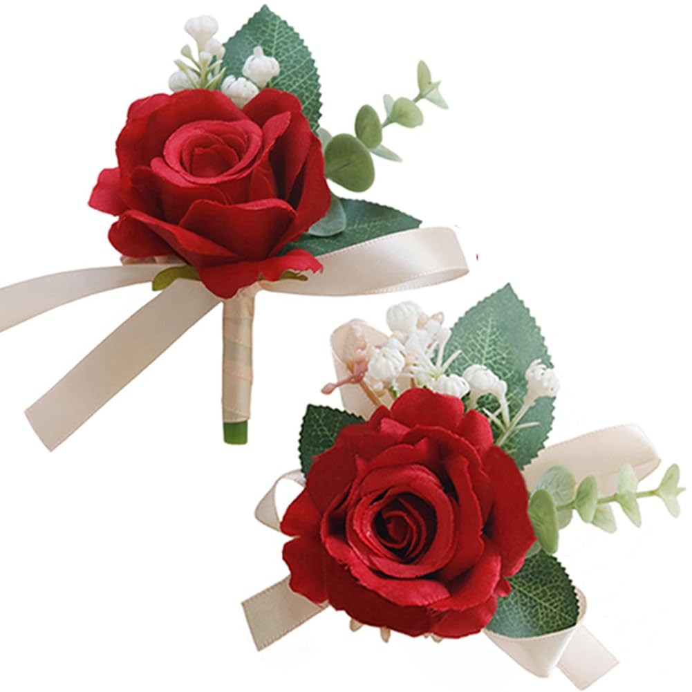 Wrist Corsage and Boutonniere Set Artificial Rose Flowers Accessories for Gro…