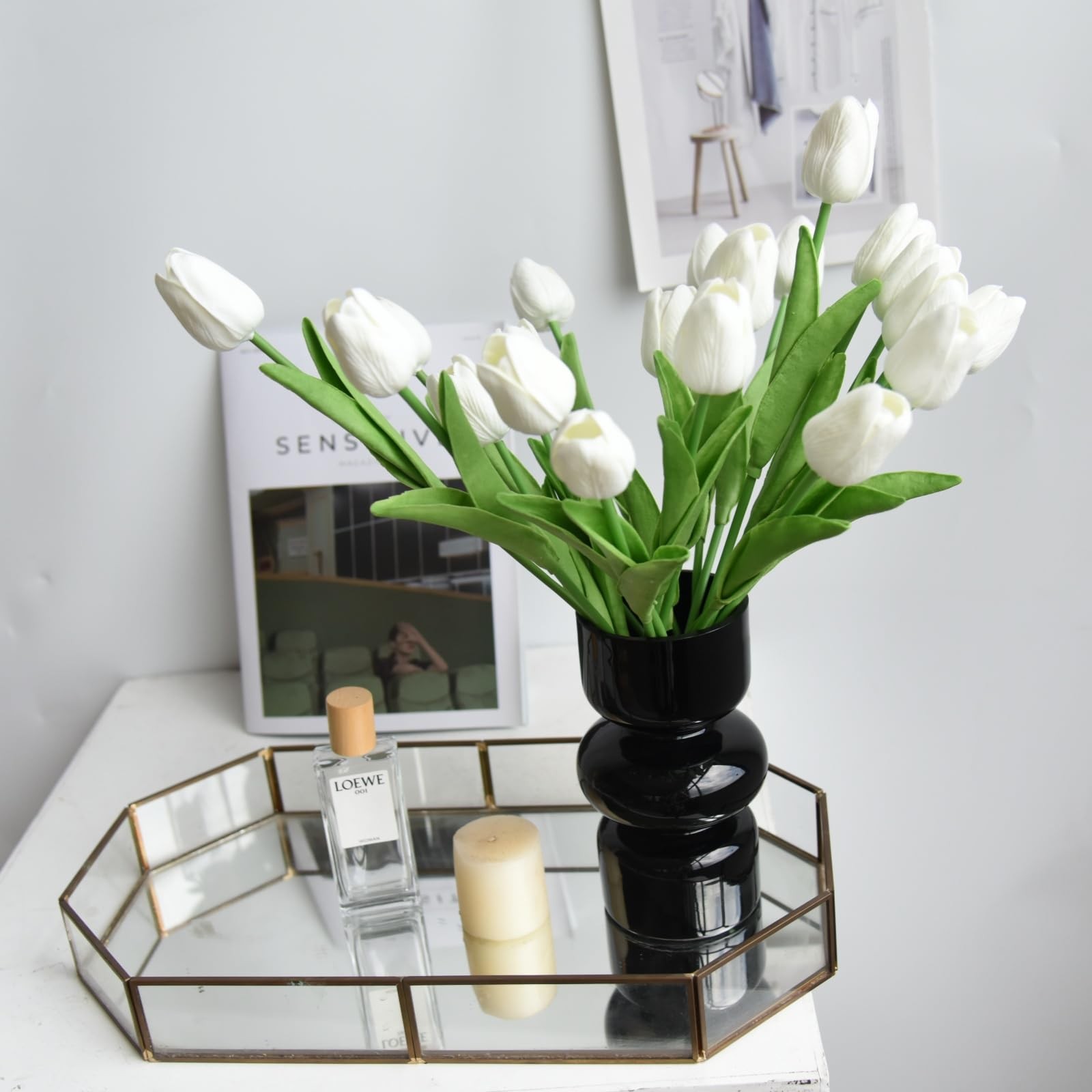 Artificial Flower Tulips 20PCS White PU Real Touch 13in – Home Wedding