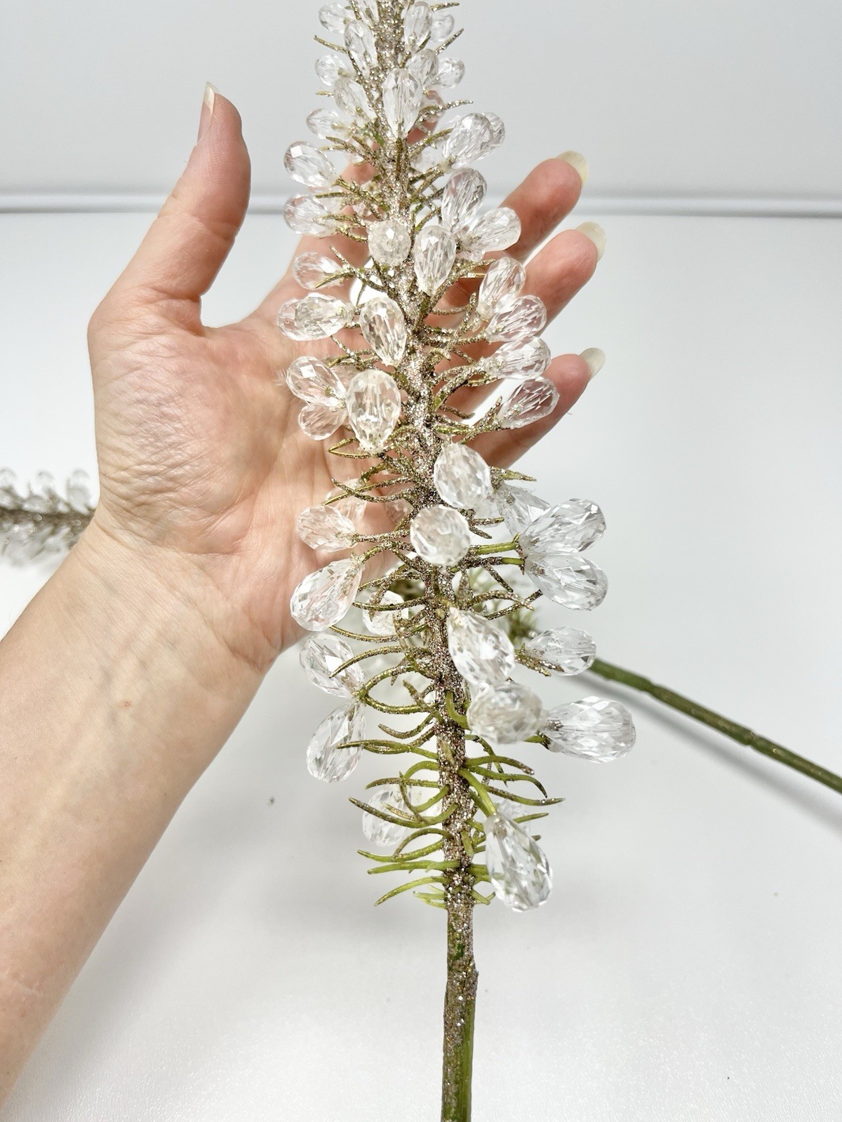 Lot 2 Foxtail Lily Flower Stems Approx. 25” Long Acrylic/Plastic Buds Glitter