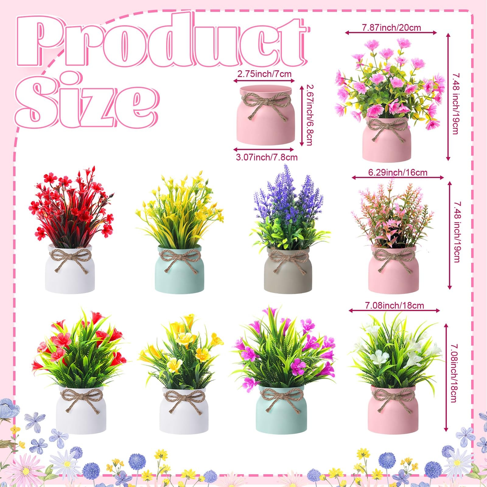 9 Pack Small Artificial Potted Flowers Spring Floral Tables Centerpieces Mini…