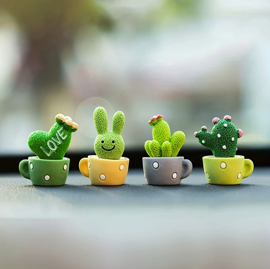 4pcs Mini Resin Succulent & Cactus Decoration Set Home Office Decor – NEW